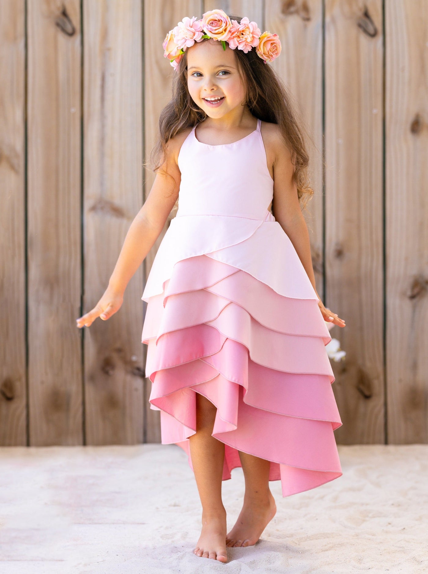 Toddler Spring Outfits | Girls Sleeveless Bubblegum Tiered Dress
