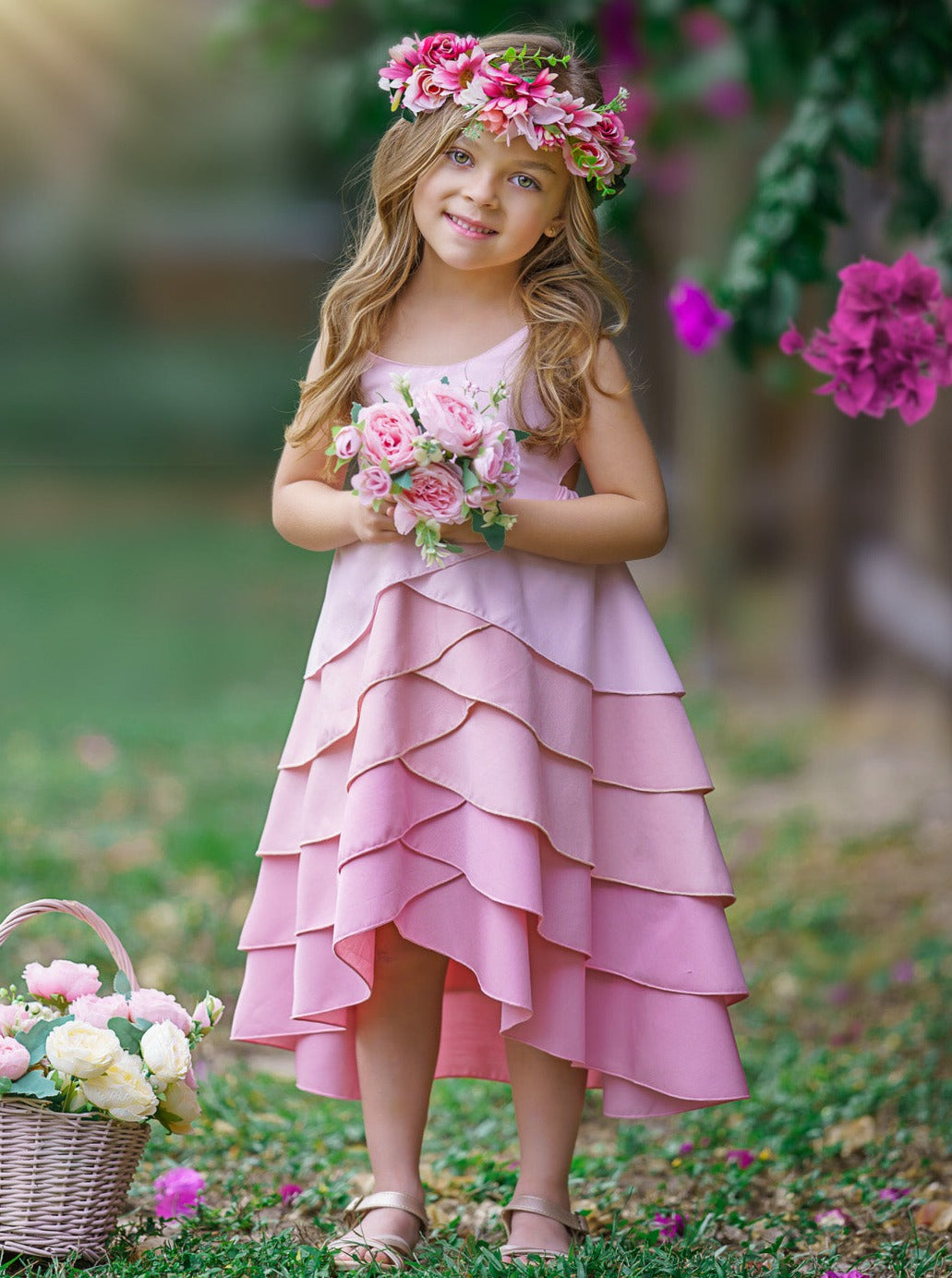 Toddler Spring Outfits | Girls Sleeveless Bubblegum Tiered Dress