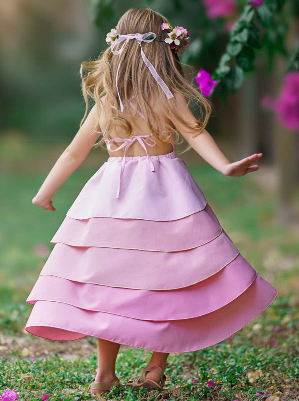 Toddler Spring Outfits | Girls Sleeveless Bubblegum Tiered Dress