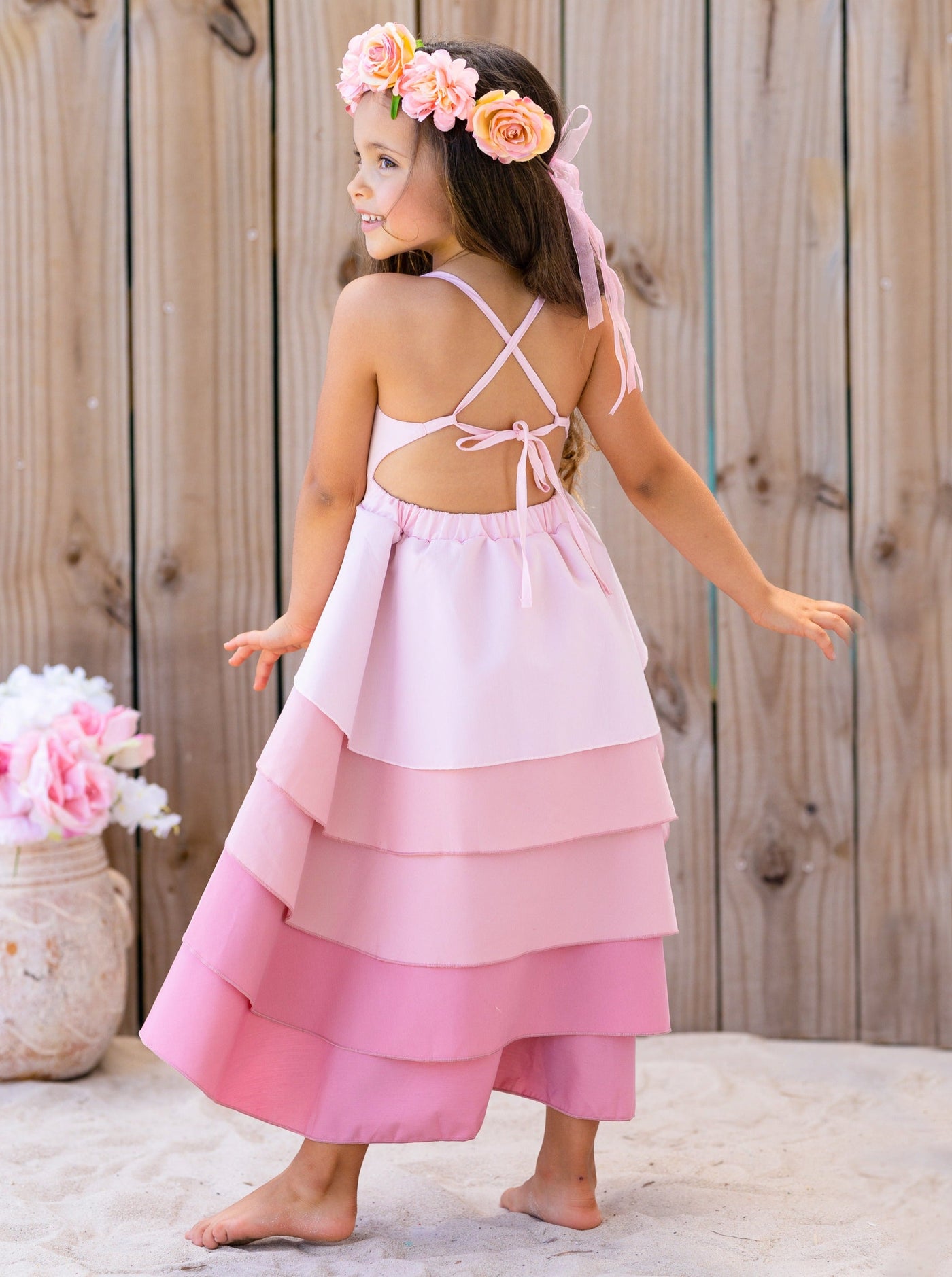 Toddler Spring Outfits | Girls Sleeveless Bubblegum Tiered Dress