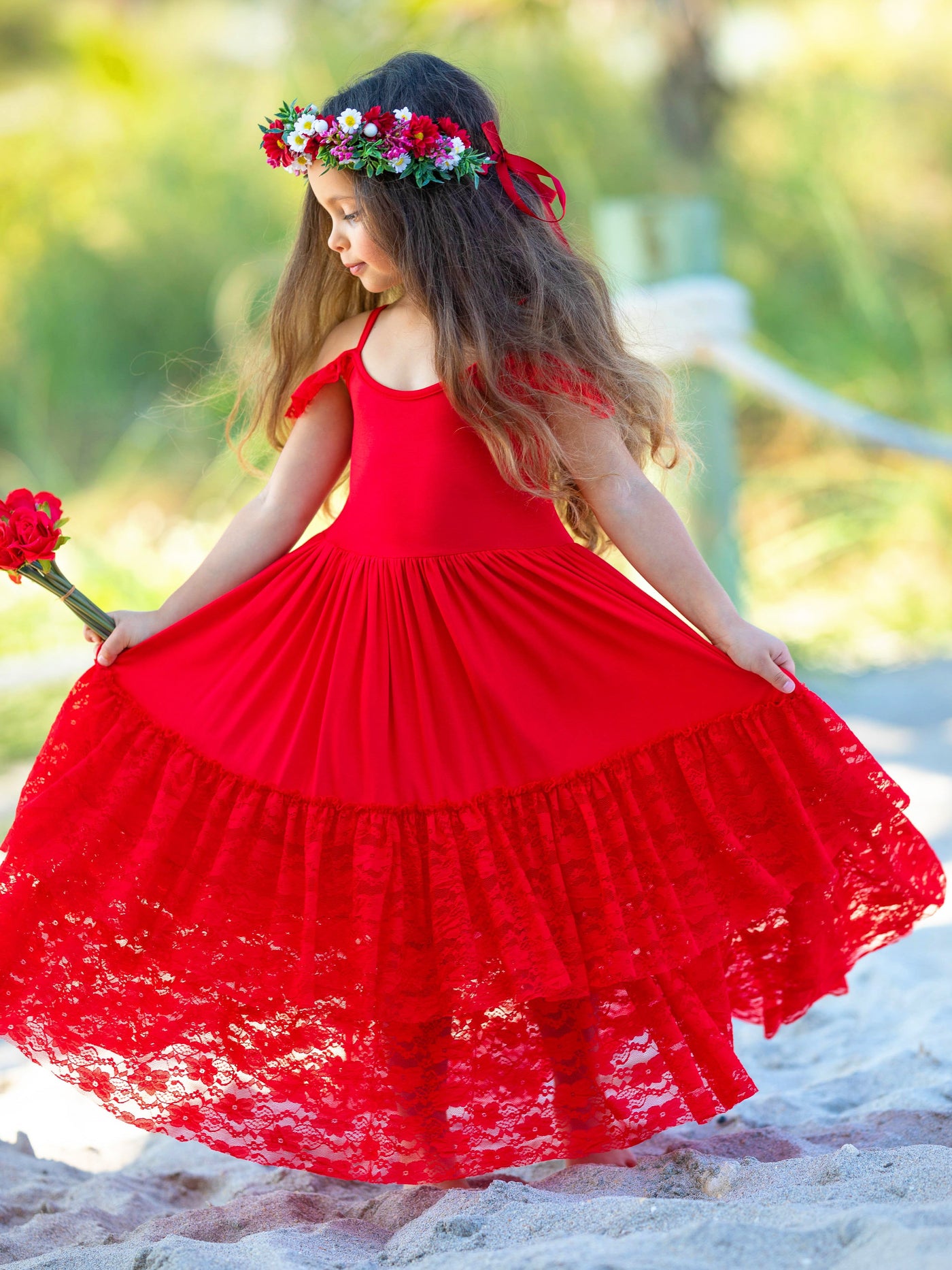 Toddler Cute Spring Dresses | Girls Ruby Red Lace Ruffle Nixi Dress