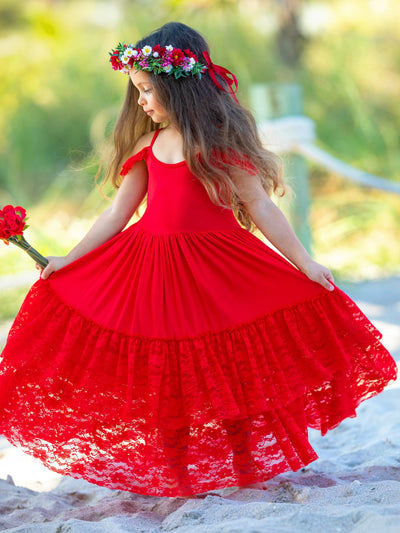 Toddler Cute Spring Dresses | Girls Ruby Red Lace Ruffle Nixi Dress