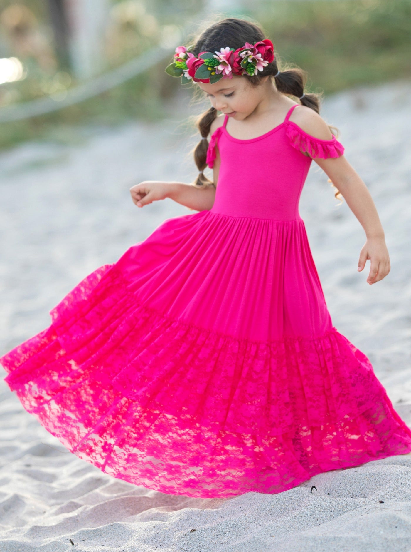Toddler Cute Spring Dresses | Girls Fuchsia Lace Ruffle Nixi Dress