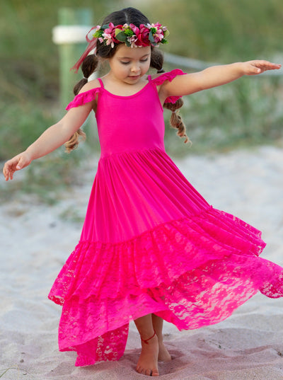 Toddler Cute Spring Dresses | Girls Fuchsia Lace Ruffle Nixi Dress