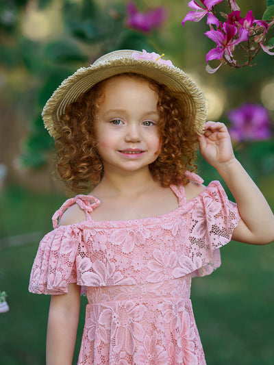 Toddler Spring Dress | Girls Pink Cold Shoulder Maxi Lace Sundress