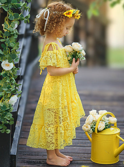 Toddler Spring Dress | Girls Yellow Cold Shoulder Maxi Lace Sundress