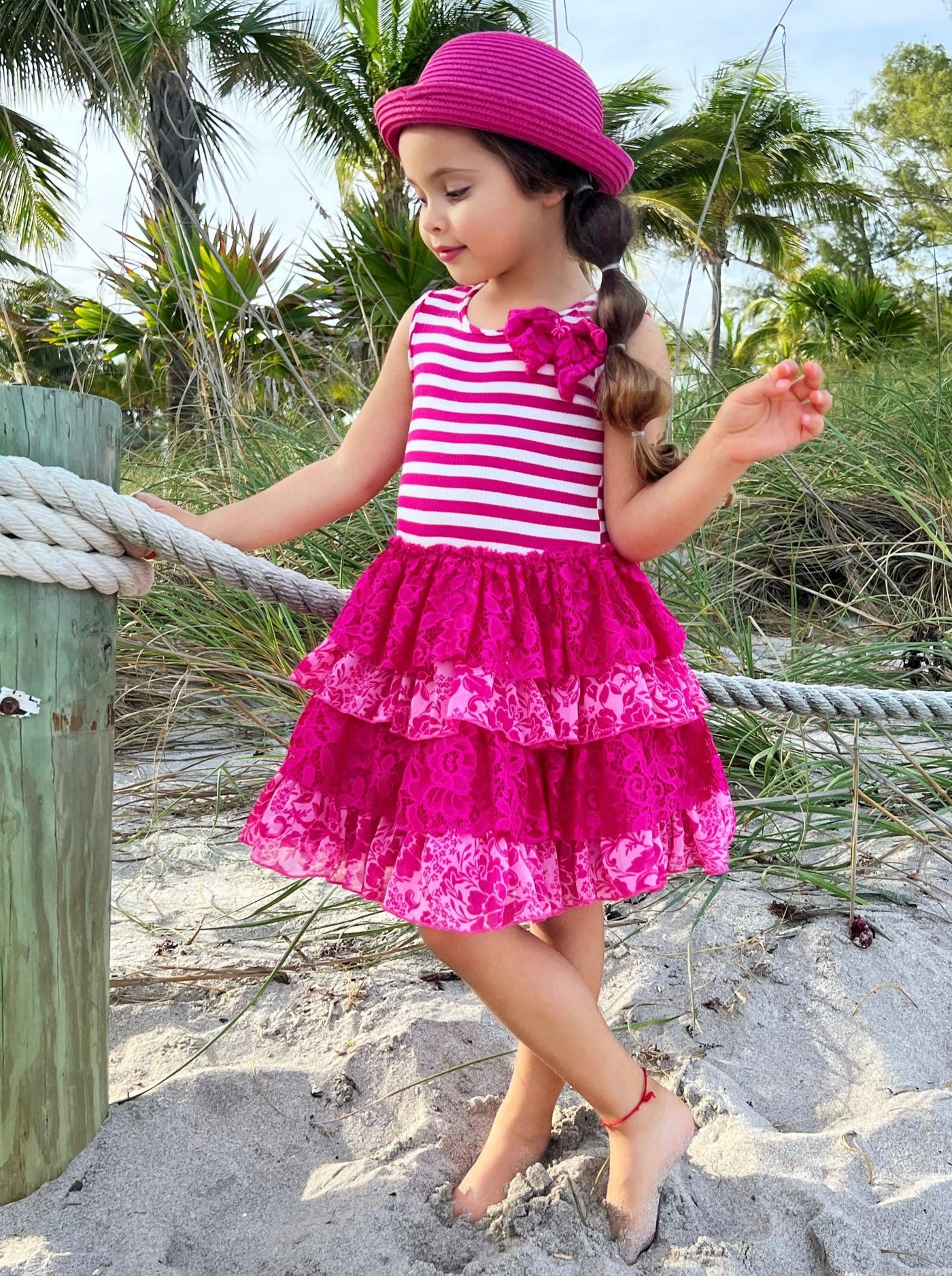 Toddler Spring Dresses | Little Girls Striped Tank Tiered Lace Dress