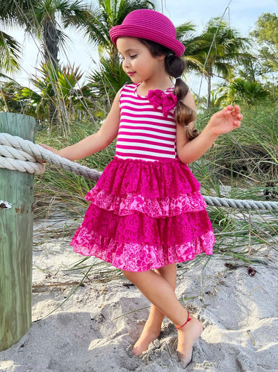 Toddler Spring Dresses | Little Girls Striped Tank Tiered Lace Dress