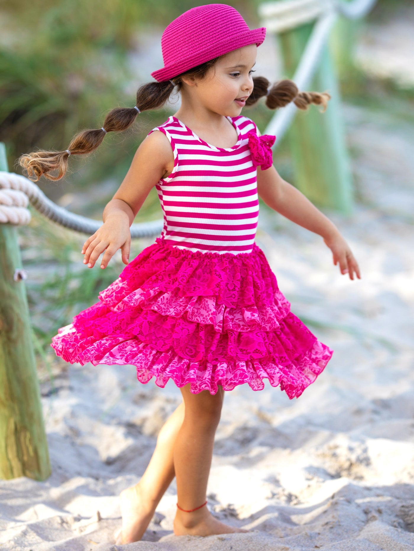 Toddler Spring Dresses | Little Girls Striped Tank Tiered Lace Dress