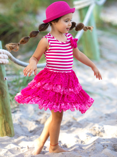 Toddler Spring Dresses | Little Girls Striped Tank Tiered Lace Dress