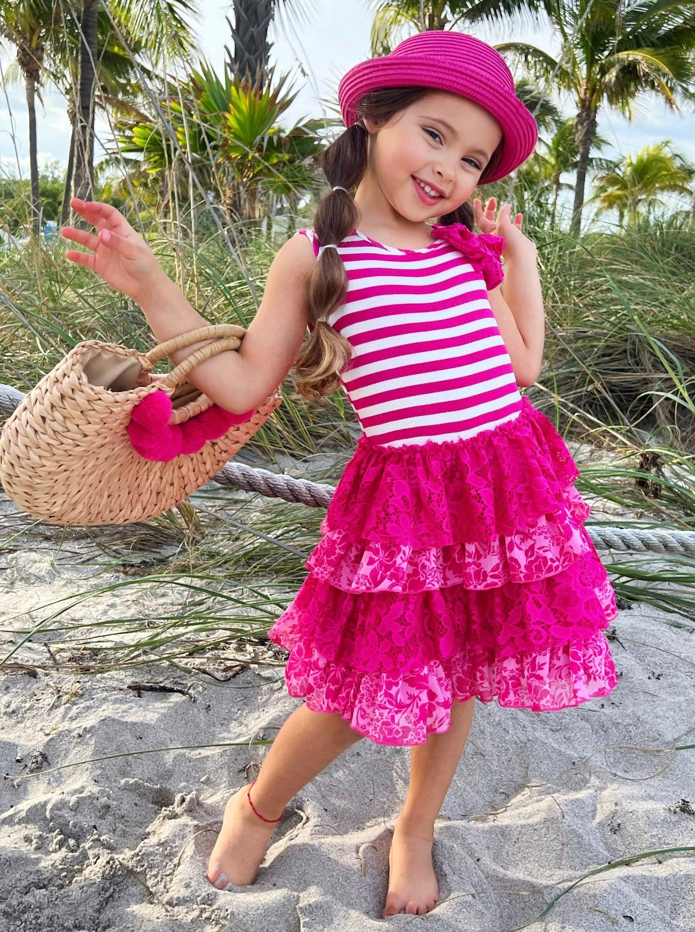 Toddler Spring Dresses | Little Girls Striped Tank Tiered Lace Dress