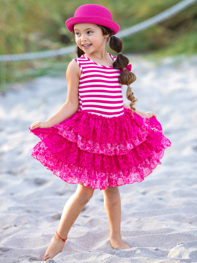 Toddler Spring Dresses | Little Girls Striped Tank Tiered Lace Dress
