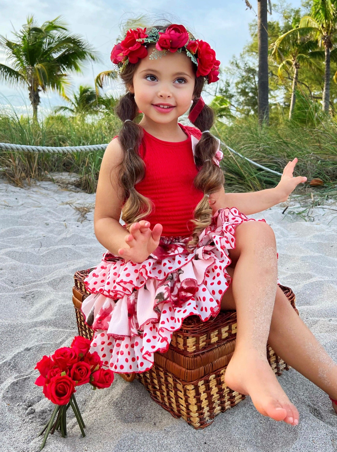 Cute Spring Dresses | Girls Tank Floral Polka Dot Tiered Ruffle Dress