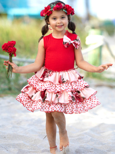 Cute Spring Dresses | Girls Tank Floral Polka Dot Tiered Ruffle Dress