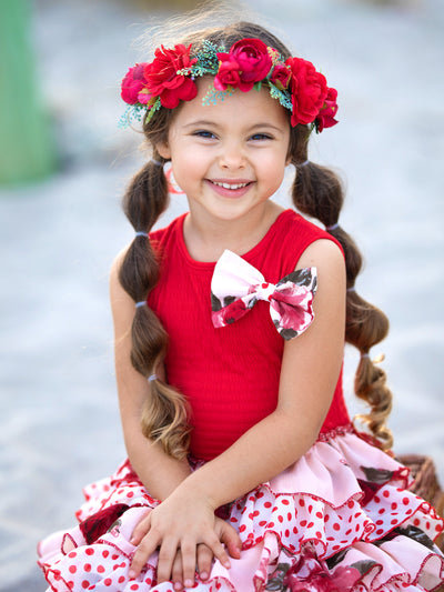 Cute Spring Dresses | Girls Tank Floral Polka Dot Tiered Ruffle Dress