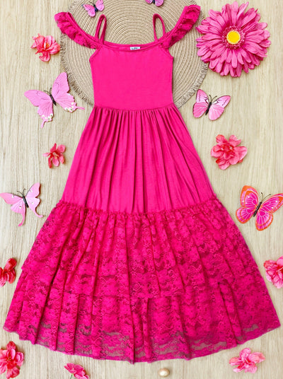 Toddler Cute Spring Dresses | Girls Fuchsia Lace Ruffle Nixi Dress