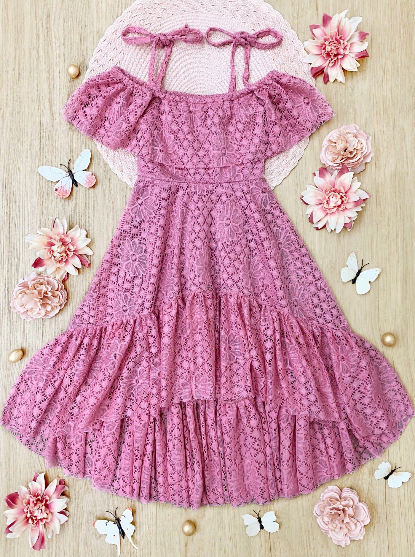 Pretty Like A Peony Cold Shoulder Maxi Sundress - Mia Belle Girls