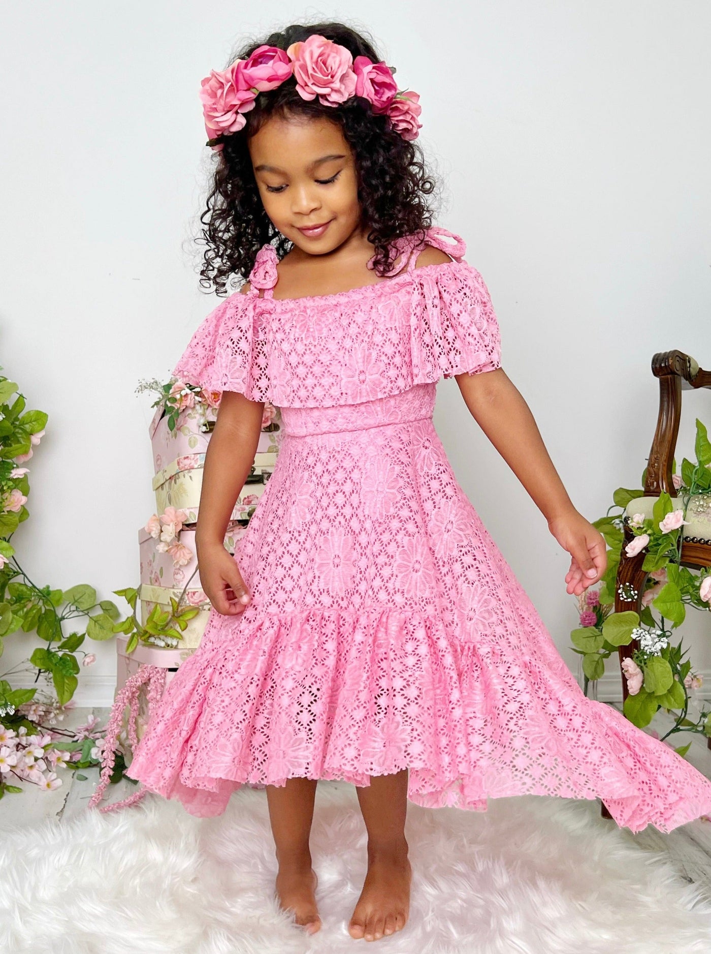 Pretty Like A Peony Cold Shoulder Maxi Sundress - Mia Belle Girls