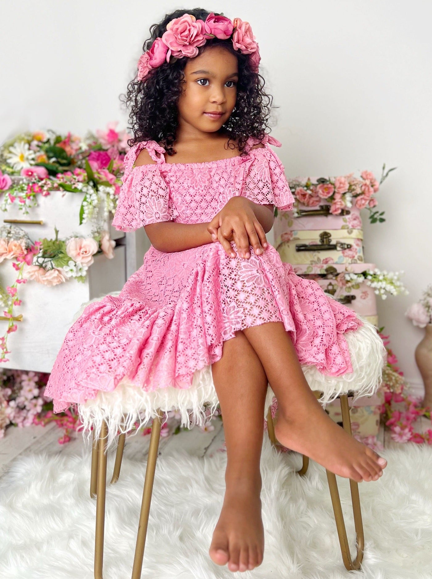 Pretty Like A Peony Cold Shoulder Maxi Sundress - Mia Belle Girls