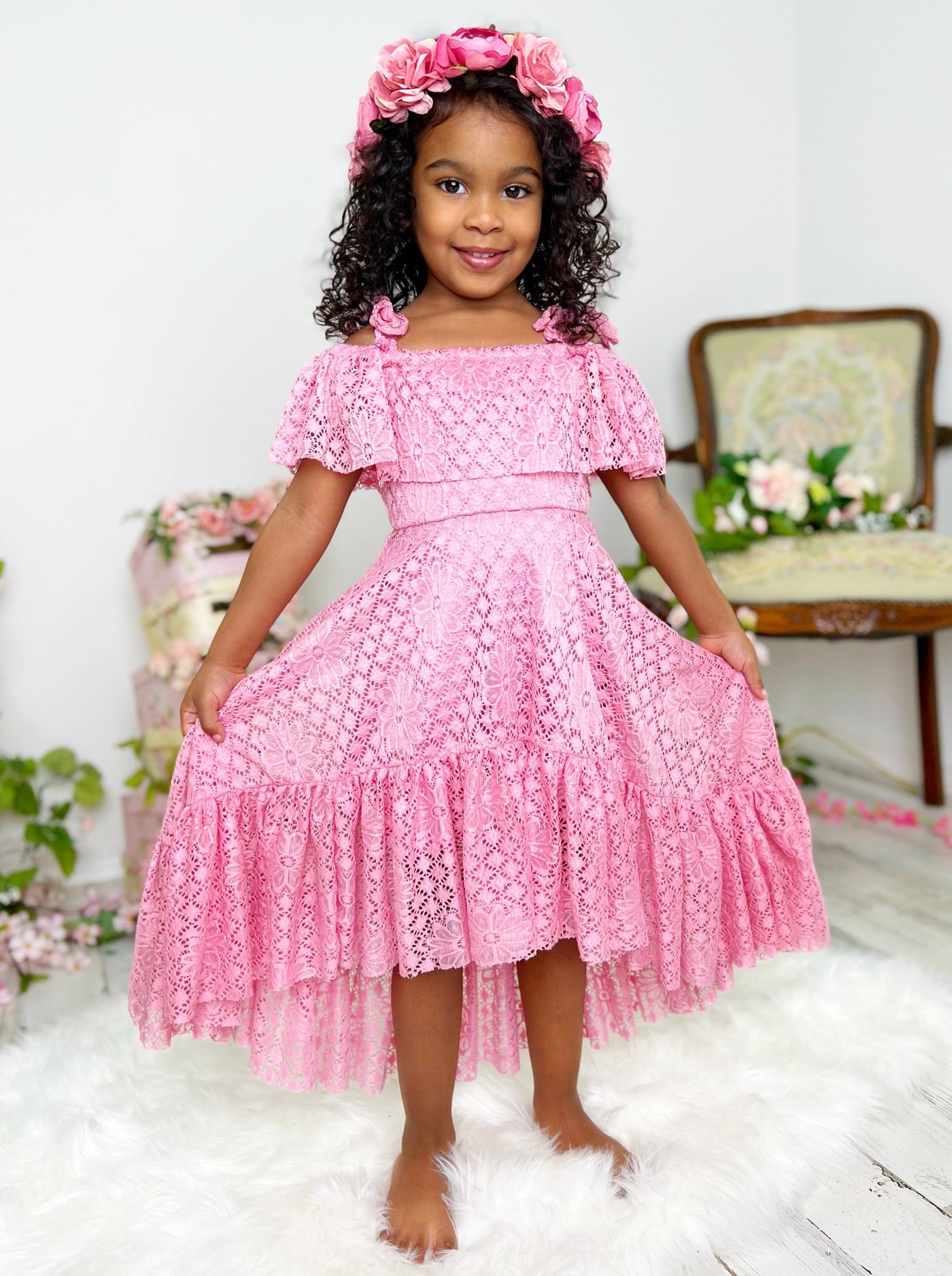 Pretty Like A Peony Cold Shoulder Maxi Sundress - Mia Belle Girls