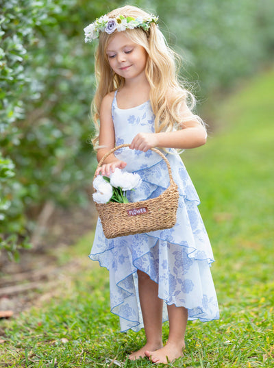 Toddler Spring Dresses | Girls Sleeveless Blue Floral Tiered Dress
