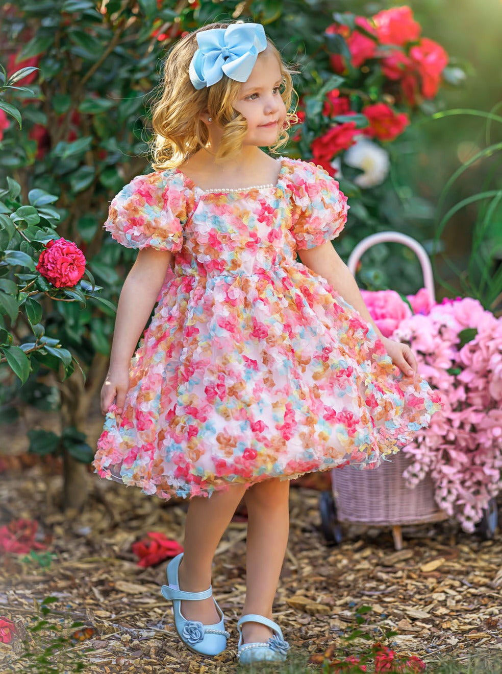 Toddler Girls Pretty Pastel Floral Mini Dressy Dress - Mia Belle Girls