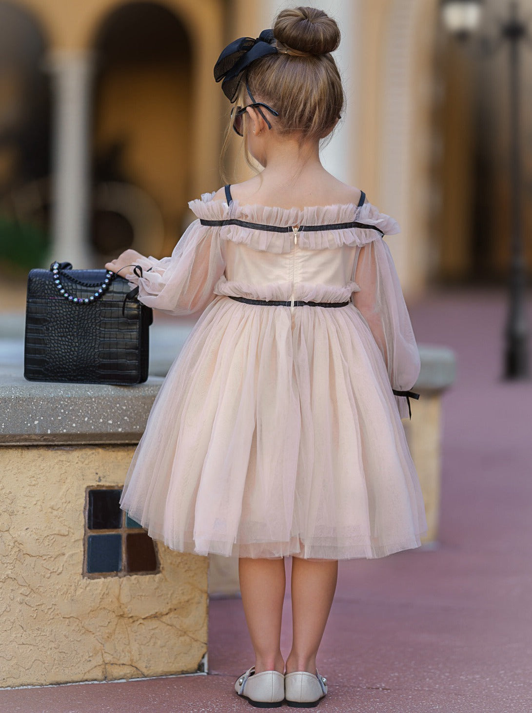 Neutral Tulle Mini Dress | Little Girls Formal Dress - Mia Belle Girls