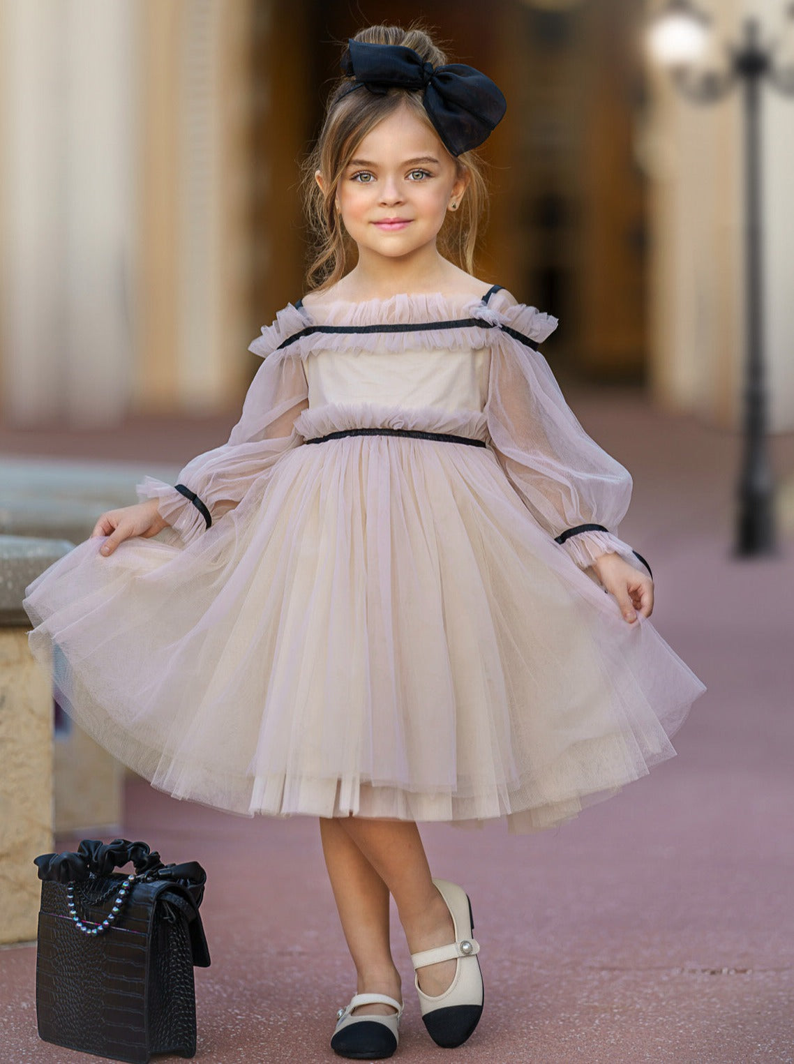 Neutral Tulle Mini Dress | Little Girls Formal Dress - Mia Belle Girls