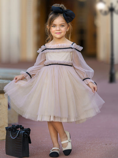 Neutral Tulle Mini Dress | Little Girls Formal Dress - Mia Belle Girls