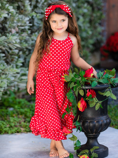 Little Girls Jumpsuits | Red Polka Dot Halter Ruffle Hem Jumpsuit