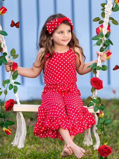 Little Girls Jumpsuits | Red Polka Dot Halter Ruffle Hem Jumpsuit