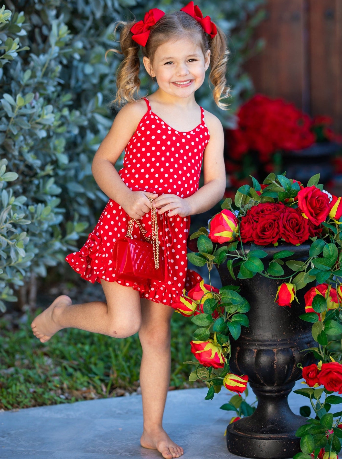 Girls Spring Outfits | Polka Dot Halter Drawstring Ruffle Hem Romper