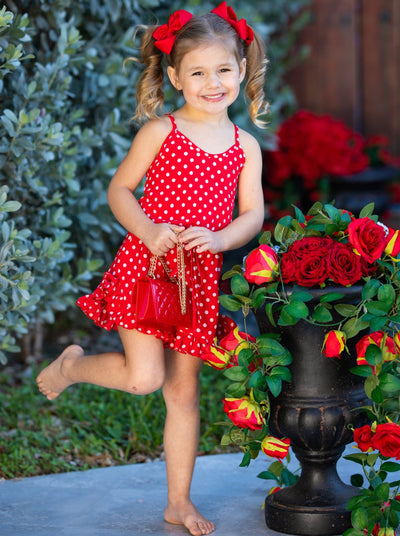 Girls Spring Outfits | Polka Dot Halter Drawstring Ruffle Hem Romper