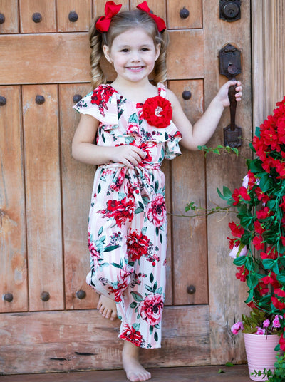 Cute Toddler Outfit | Girls Floral Striped One Shoulder Jumpsuit