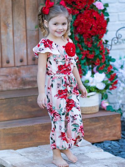Cute Toddler Outfit | Girls Floral Striped One Shoulder Jumpsuit