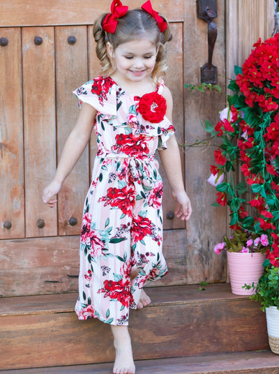 Cute Toddler Outfit | Girls Floral Striped One Shoulder Jumpsuit