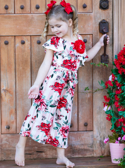 Cute Toddler Outfit | Girls Floral Striped One Shoulder Jumpsuit