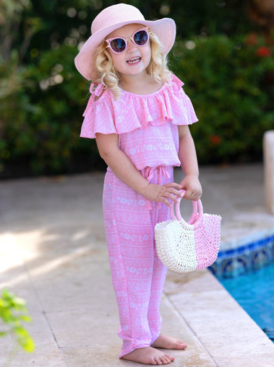 Kids Spring Clothes | Little Girls Calico Floral Ruffle Bib Jumpsuit