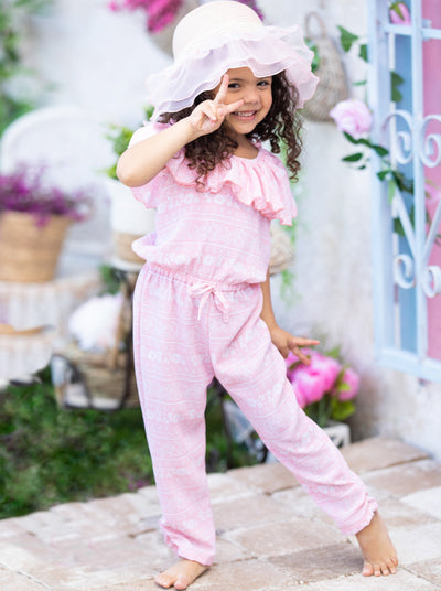 Kids Spring Clothes | Little Girls Calico Floral Ruffle Bib Jumpsuit