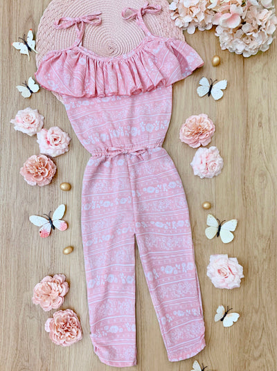 Kids Spring Clothes | Little Girls Calico Floral Ruffle Bib Jumpsuit