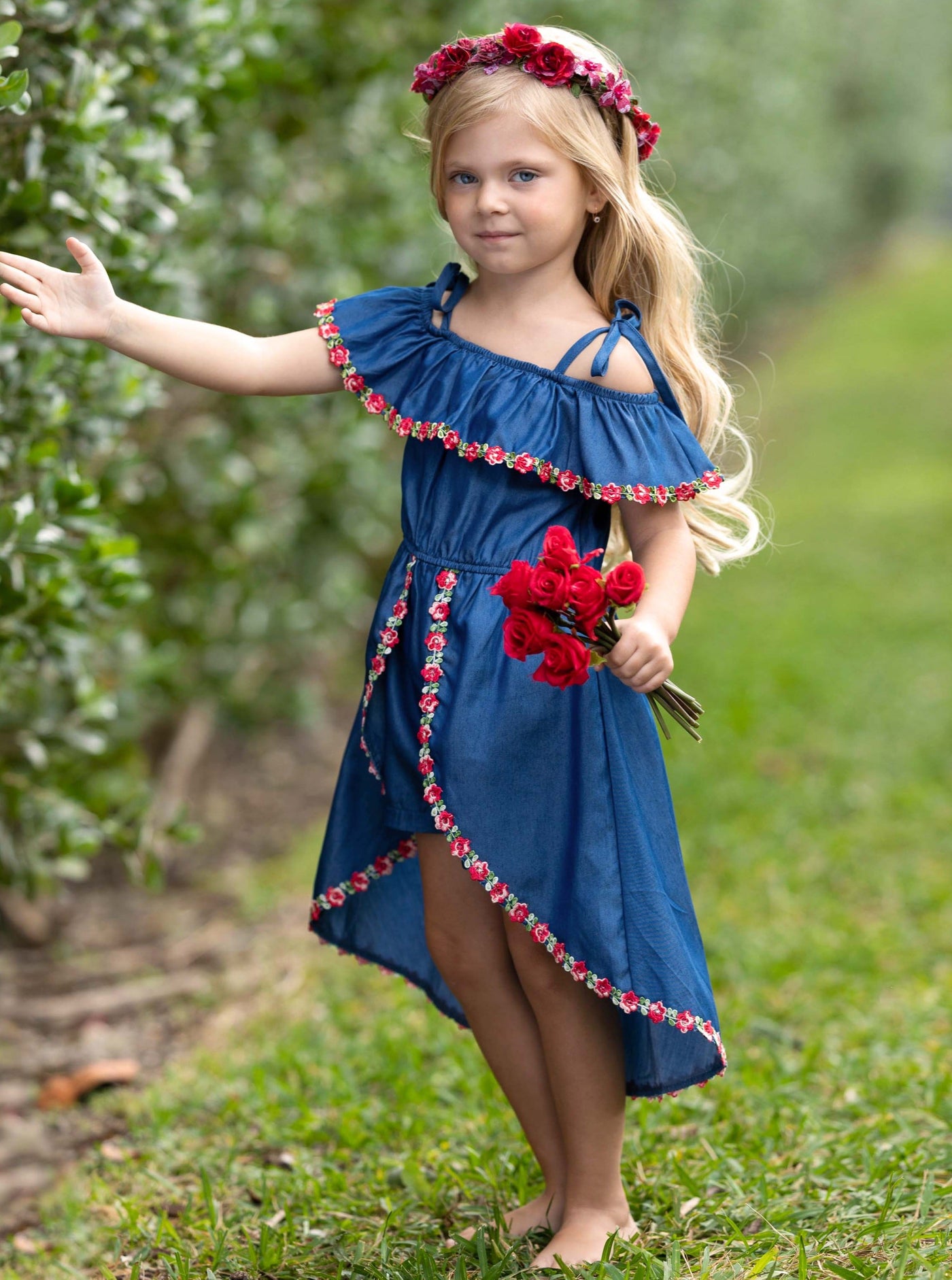 Toddler Spring Outfits | Girls Chambray Hi-Lo Skirted Romper