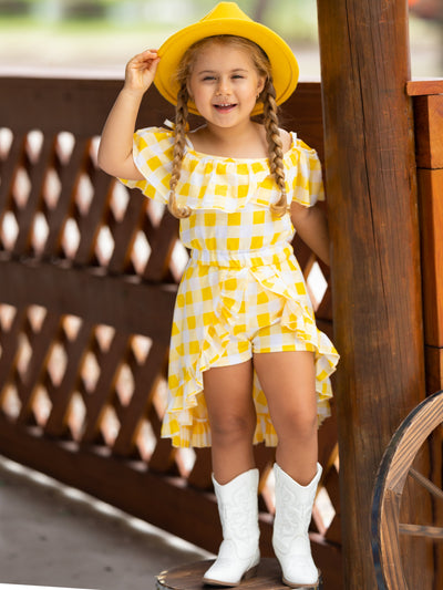 Girls Spring Rompers | Yellow Plaid Romper Dress | Mia Belle Girls