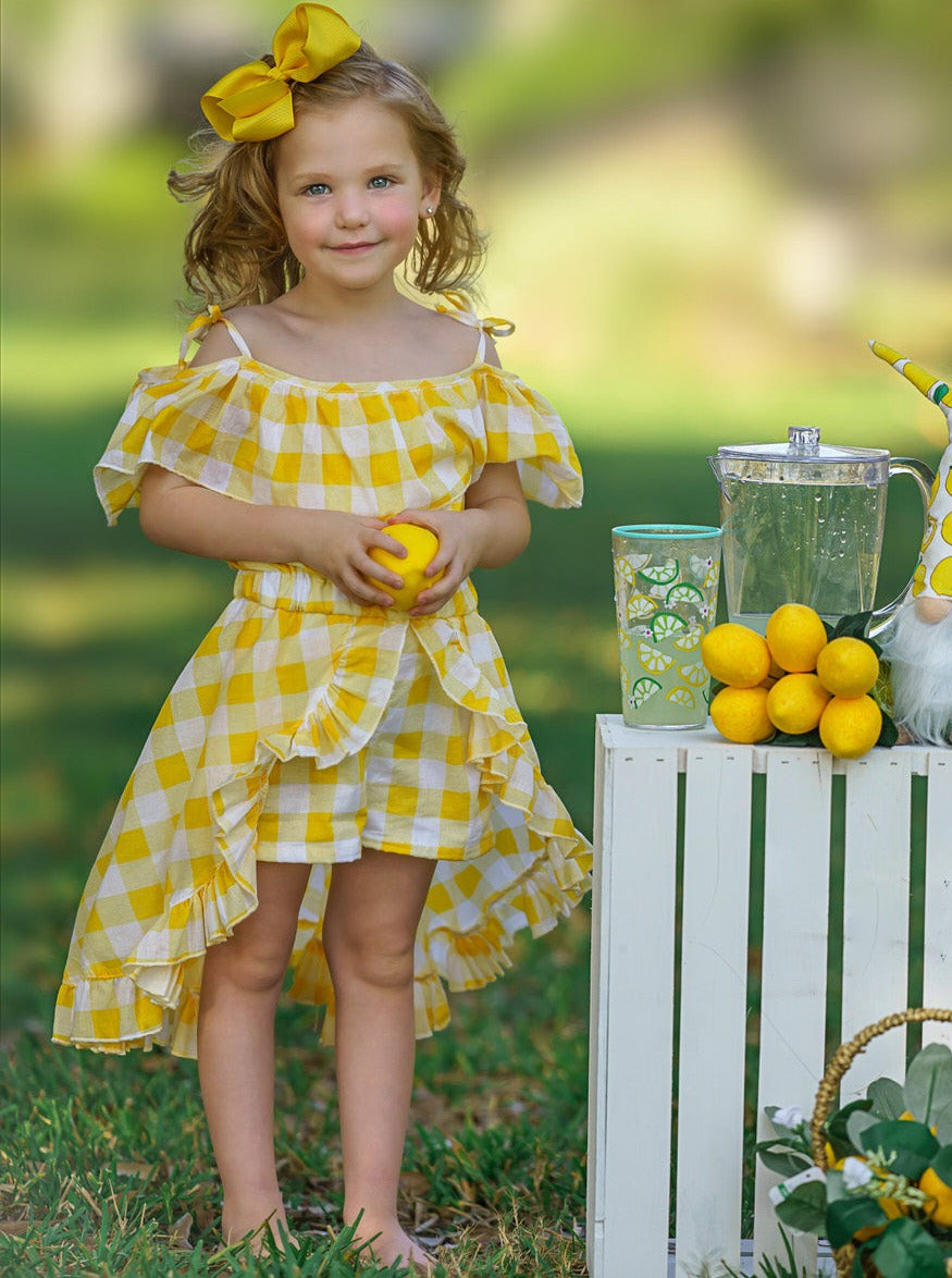 Girls Spring Rompers | Yellow Plaid Romper Dress | Mia Belle Girls