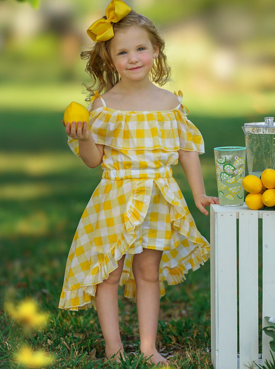 Girls Spring Rompers | Yellow Plaid Romper Dress | Mia Belle Girls
