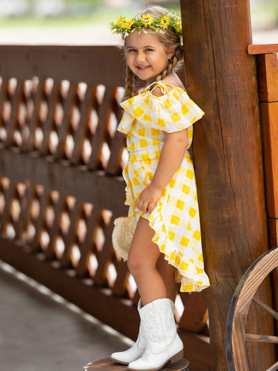 Girls Spring Rompers | Yellow Plaid Romper Dress | Mia Belle Girls