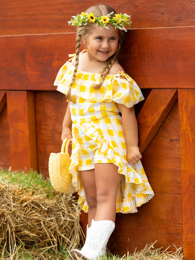 Girls Spring Rompers | Yellow Plaid Romper Dress | Mia Belle Girls