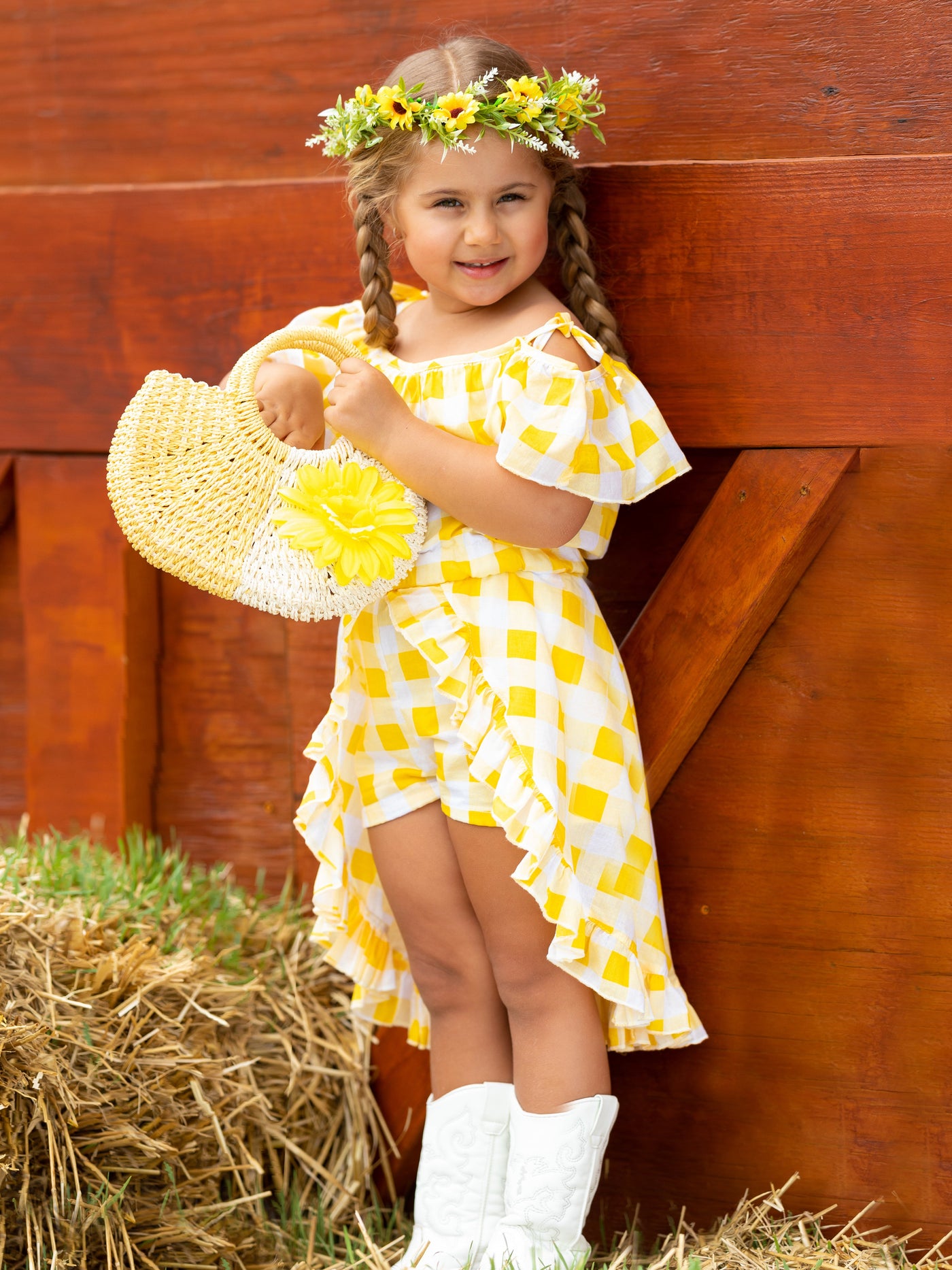 Girls Spring Rompers | Yellow Plaid Romper Dress | Mia Belle Girls