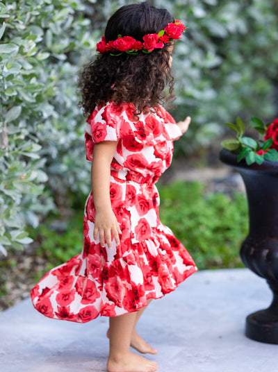Kids Spring Clothes | Girls Roses Ruffle Crop Top & Hi Lo Skirt Set