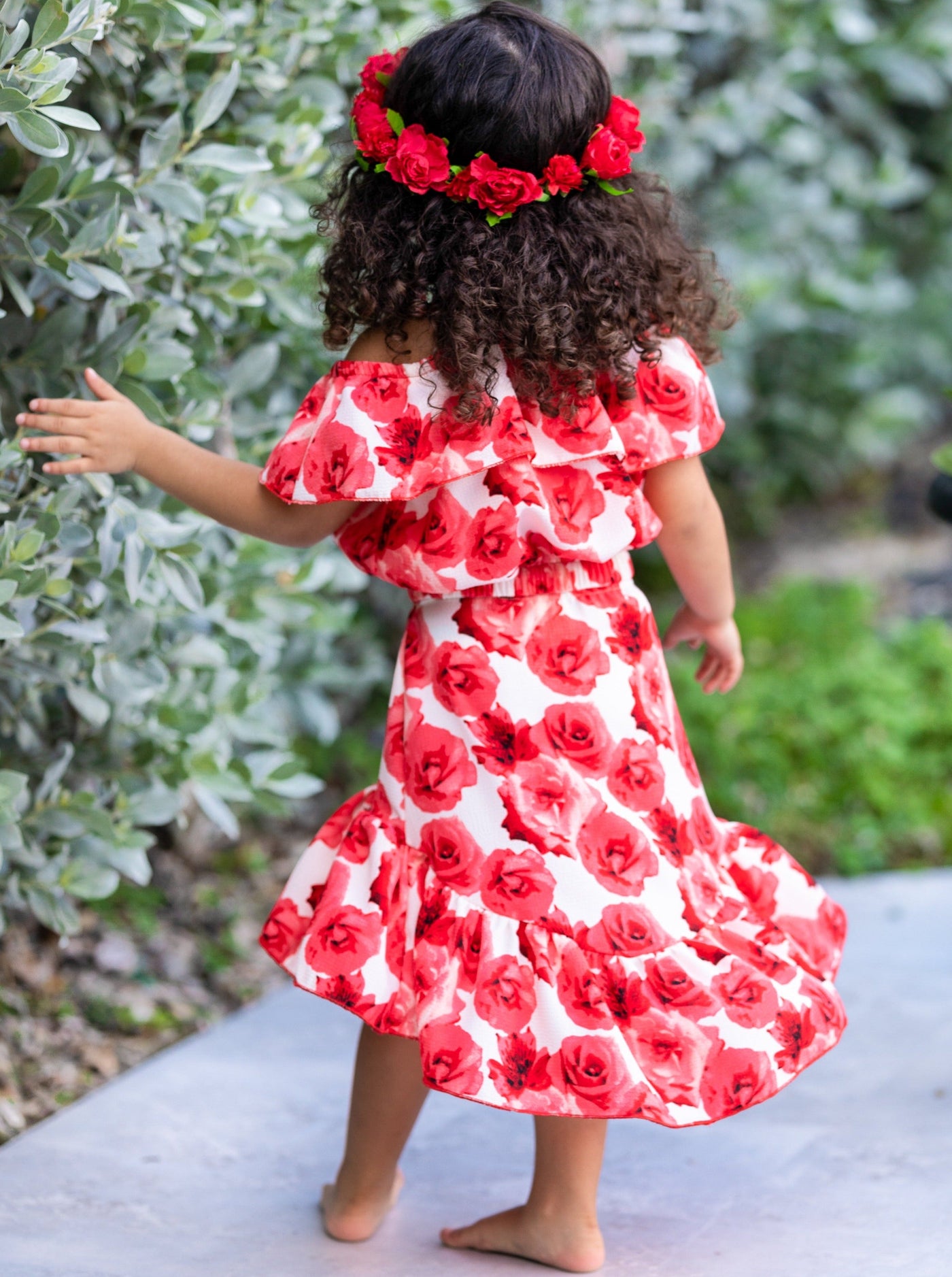 Kids Spring Clothes | Girls Roses Ruffle Crop Top & Hi Lo Skirt Set