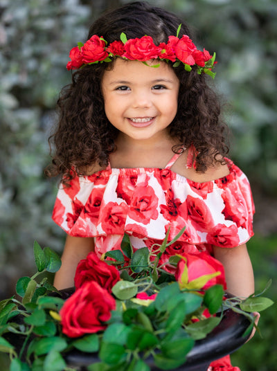 Kids Spring Clothes | Girls Roses Ruffle Crop Top & Hi Lo Skirt Set